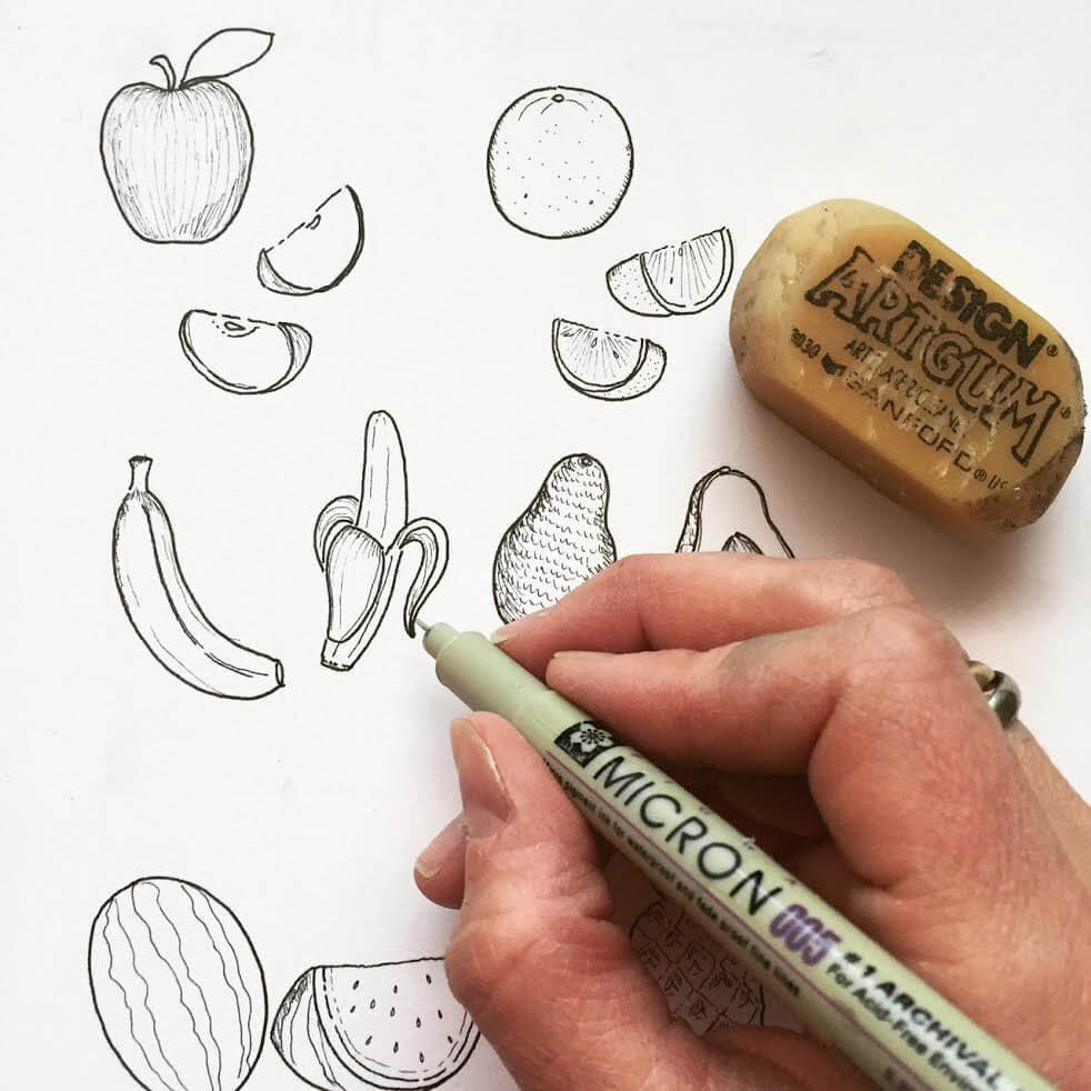 Tutorial : Sketch of Fruits for Kids