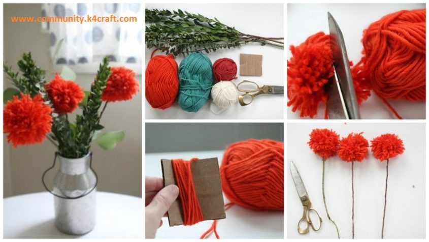 How to Make DIY Pom Pom Flowers of the Thread with Your Hands