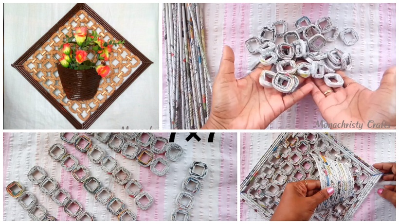 How to Make Newspaper Tubes Wall Hanging with Flower Vase
