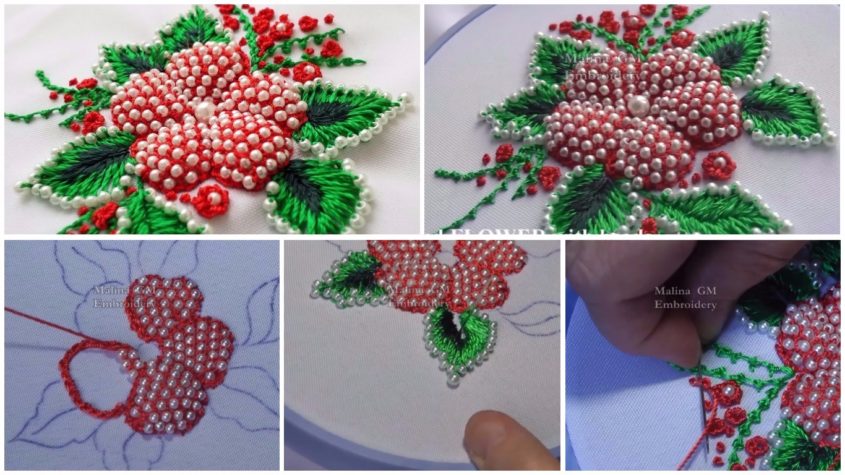 DIY Hand Embroidery Puffed Flower with Beads