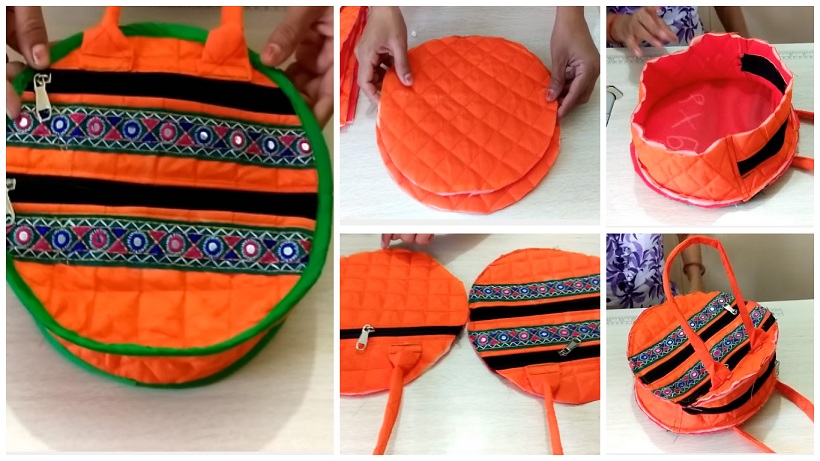 DIY Round Shaped Handbag At Home/Cutting And Sewing