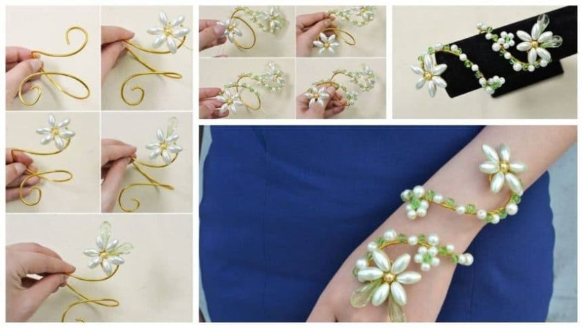 How to make a beautiful wire wrap pearl flower bracelet