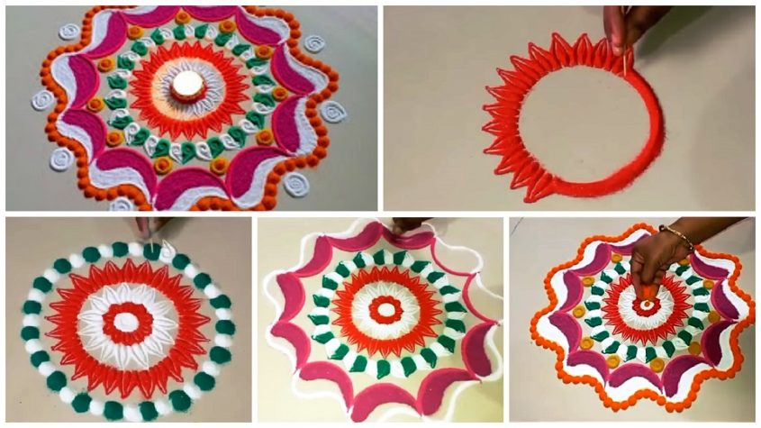 Dark color Diwali special easy rangoli design – Step By Step