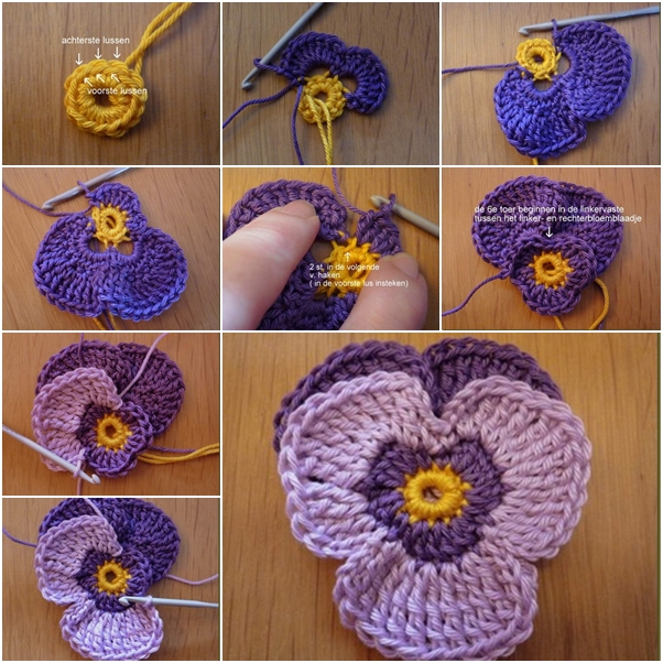 Crochet Ideas : Pansy flower step by step tutorial Creative DIY Crochet Patterns For Beginners