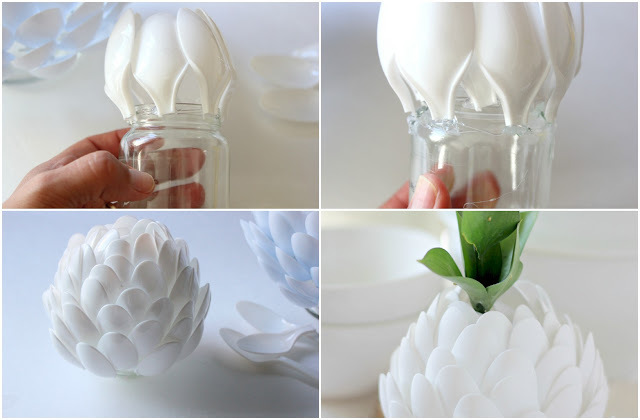 Plastic Spoon: DIY Artichoke Vase Creative Plastic Spoon Craft Ideas