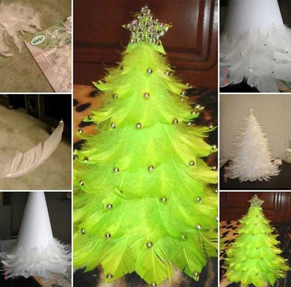 Tree using Feathers Easy and Affordable Christmas Decorations Ideas