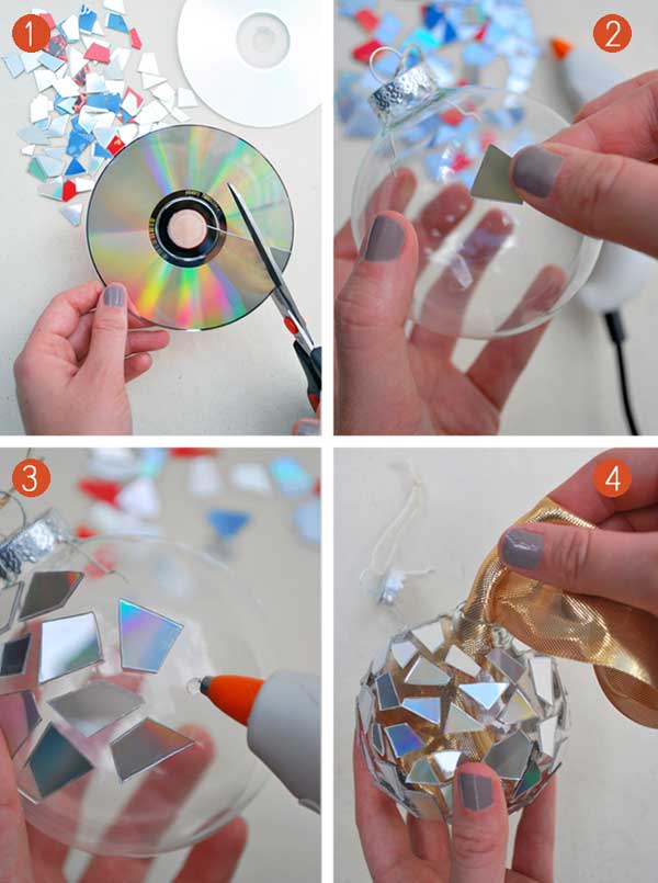 Christmas Ornament from broken CDs Easy and Affordable Christmas Decorations Ideas