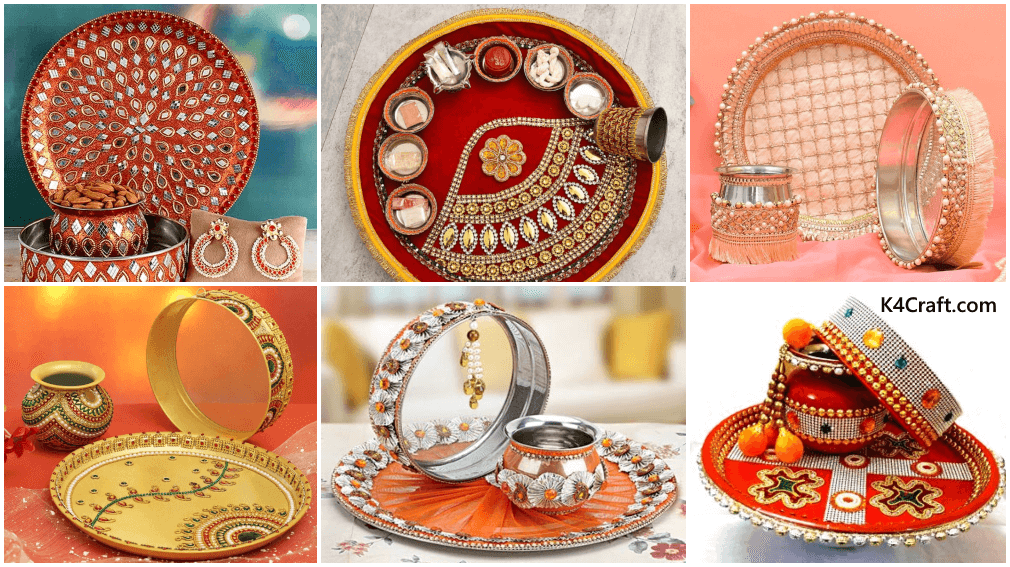 Complete Karwa Chauth Thali Kit w/ Decorative Puja Plate Chunni Channi Lota Diya 