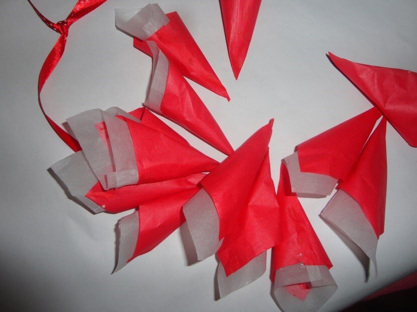 christmas-decorations Using these tissue papers make red and white cones like this. Christmas Decoration With Paper Crafting Ornaments (Tutorial)