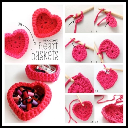 DIY Crochet heart shaped storage Baskets Beautiful & Easy DIY Crochet Projects for Beginners