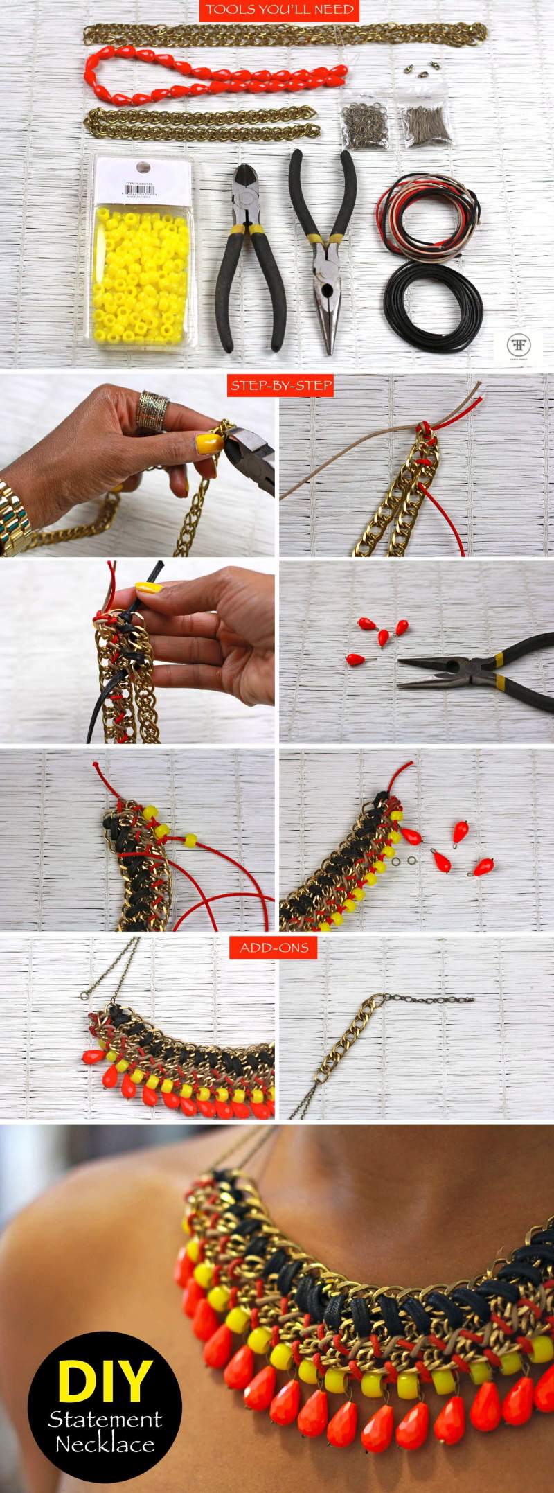 diy-statement-necklace-jewelry-tutorial Step by Step Tutorials for Handmade Necklaces