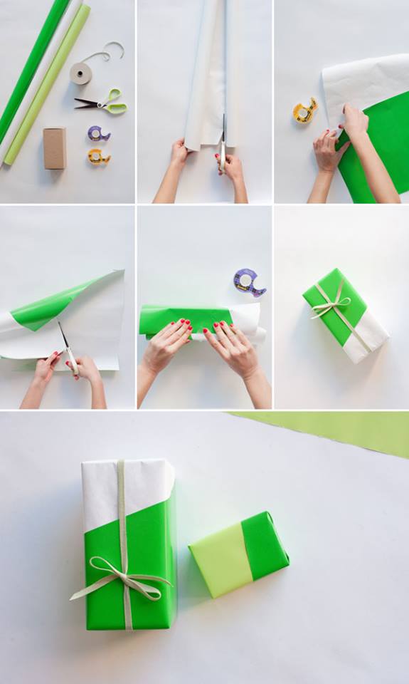 Half and half color combination step by step gift wrapping DIY : Simple Step by Step Gift Wrapping Tutorials