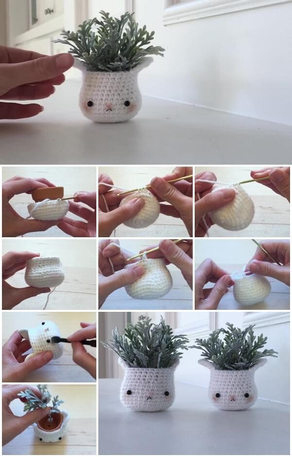 how-to-make-kawaii-amigurumi-bunny-plant-home-decor Step by step Crochet Amigurumi Patterns Animals