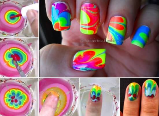 water-marble-nail-art-tutorial Simple and Easy Nail Art Tutorial - Step by step
