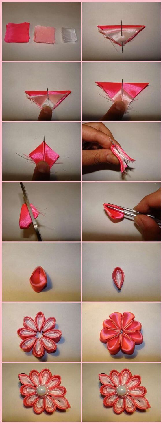 ribbon-craft-Make Simple Ribbon Flowers - Step by step