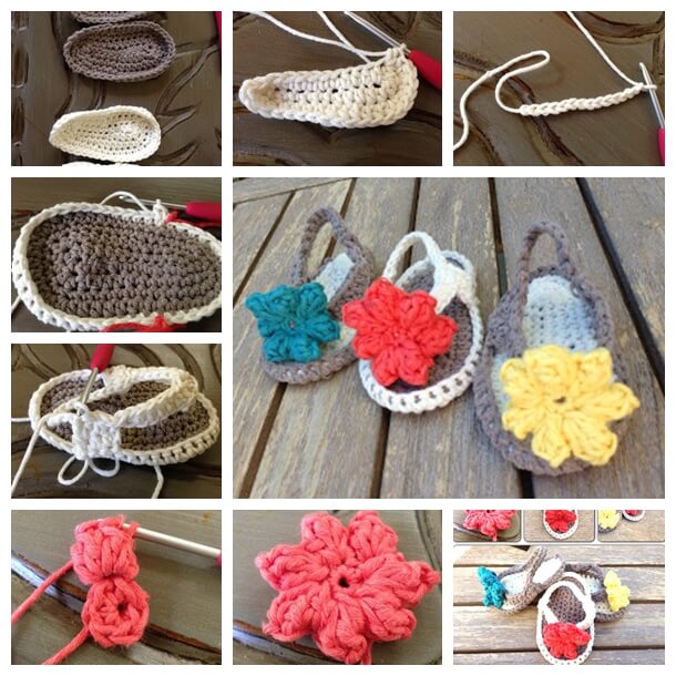 crochet-baby-flip-flops-sandals DIY Crochet ideas for Beginners - Step by step