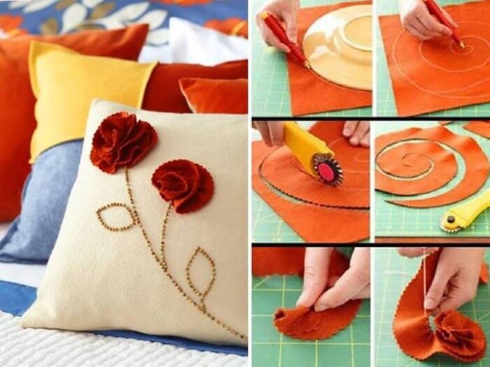 felt-flowers-for-pillows Easy Felt Crafts Ideas - Step by step