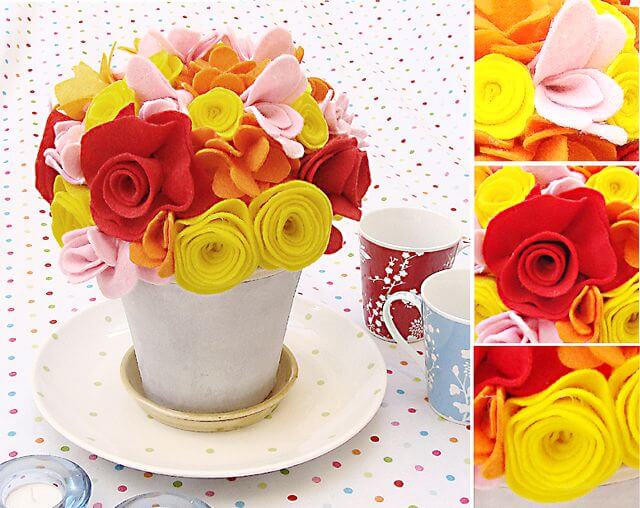 felt-flowers-for-pot Easy Felt Crafts Ideas - Step by step