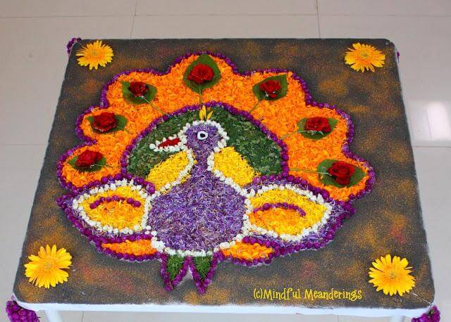 sankranti-flower-rangoli Creative Craft Ideas for Makar Sankranti / Pongal