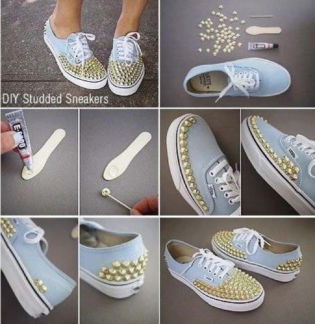 diy-Studded-Sneakers DIY Pearls Decorated Craft Projects – Step by step
