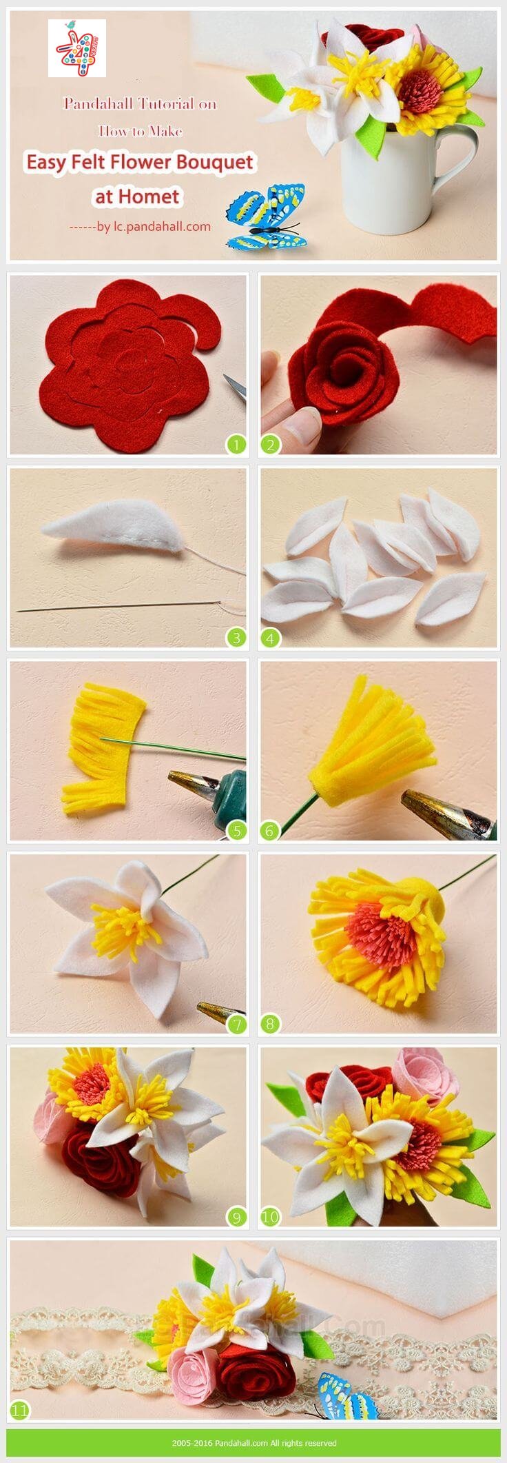 felt-flower-bouquet Easy Felt Crafts Ideas - Step by step