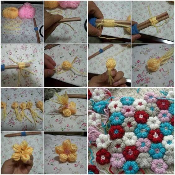 How-to-Knit-pretty-Flowers-step-by-step-k4craft Awesome DIY Yarn Projects (Easy) - Step by step