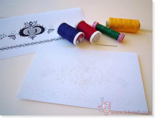 Paper-Embroidery-card-k4craft-DIY: Folk Style on paper - Paper Embroidery