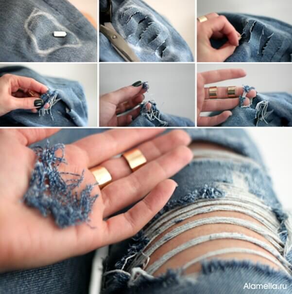 Ripped-Jeans-k4craft DIY Craft Tutorials to Refashion Your Old Jeans - Step by step