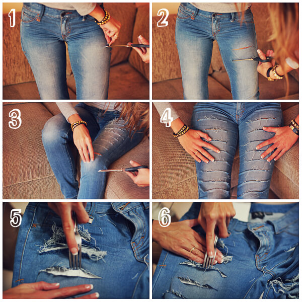 diy-ripped-jeans-k4craft DIY Craft Tutorials to Refashion Your Old Jeans - Step by step