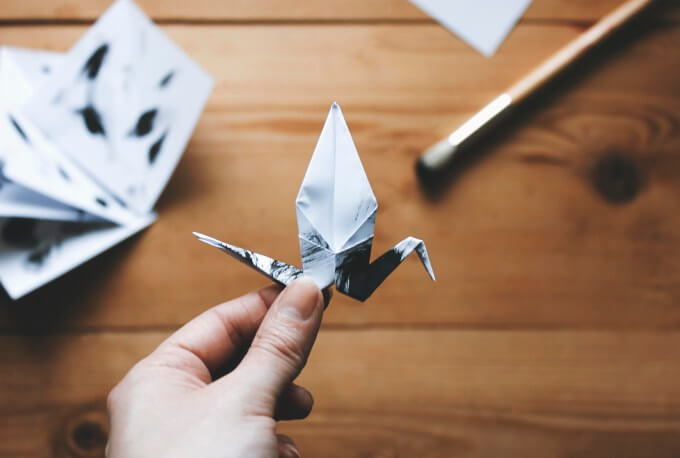 Origami-crane-and-twig-Origami Crane (bird) and twig
