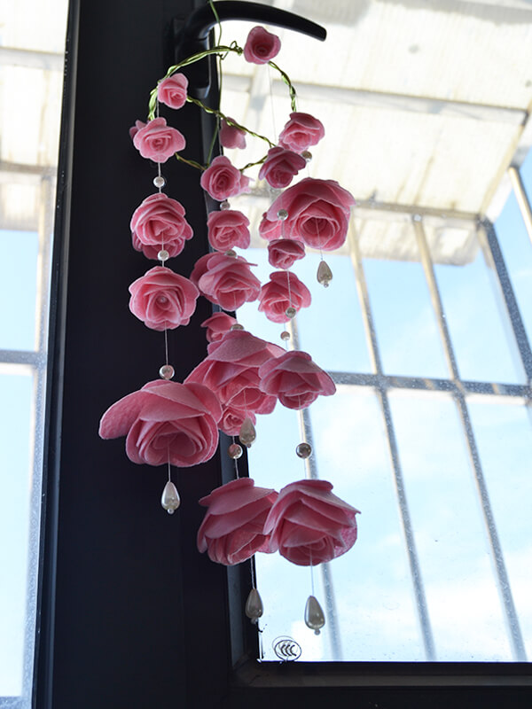 DIY Pink Felt Rose Flower Wind Chimes for Home Décor