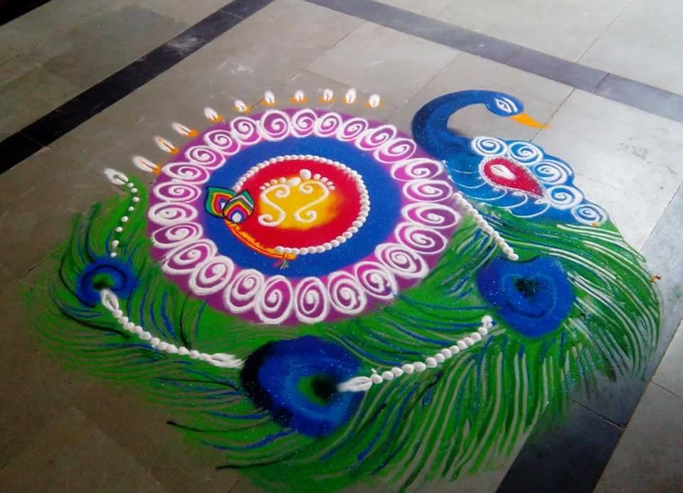 Beautiful & Simple Peacock Rangoli Designs