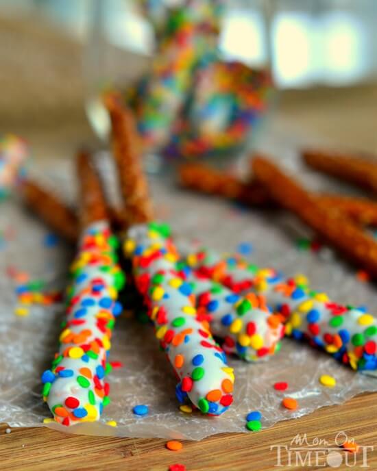 Rainbow Pretzel Wands Cool & Delicious Birthday Party Food Ideas for Kids