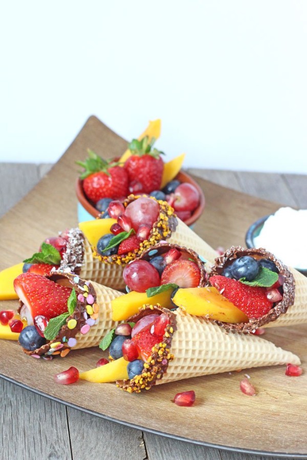 Chocolate Dipped Fruit Cones Cool & Delicious Birthday Party Food Ideas for Kids