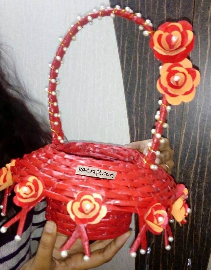 Newspaper Basket Valentine Gift Valentine’s Day Handmade Craft Ideas