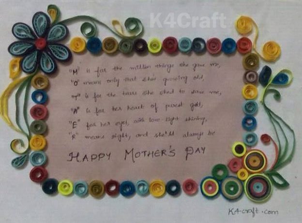 Hand written message with quilling Mother’s Day Craft Ideas for Kids