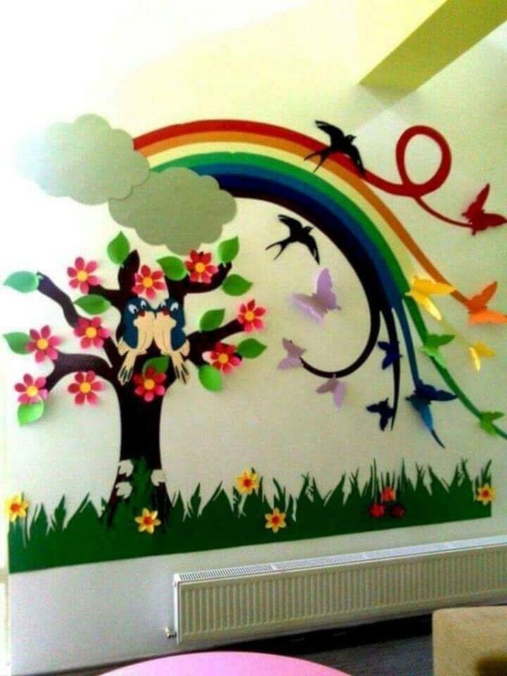 Rainbow and birds decor School Decoration Ideas for Spring Season