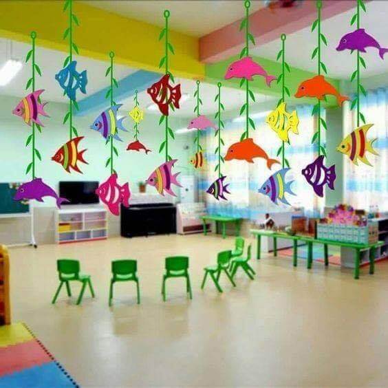 fish hanging school decoration idea is perfect for spring season School Decoration Ideas for Spring Season