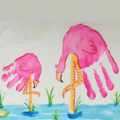 Creative Flamingos Handprint Crafts for Toddlers