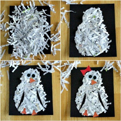 Making a Penguin craft using Newspaper shreds Penguin Craft Ideas for Kids