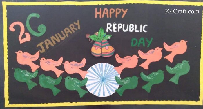 Colored Chalk drawing on Blackboard Republic day craft Idea