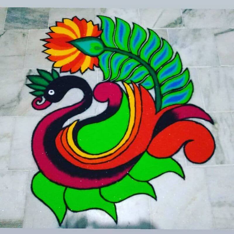 Freehand Peacock Rangoli Design