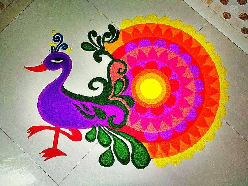 Beautiful Peacock Rangoli Designs