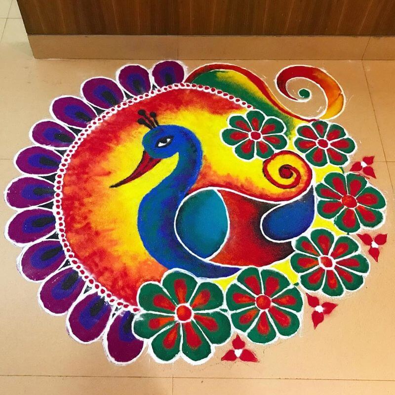 Diwali Special Peacock Rangoli Design