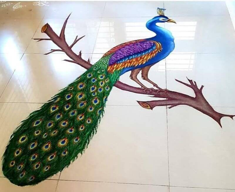 Amazing Peacock Rangoli Design