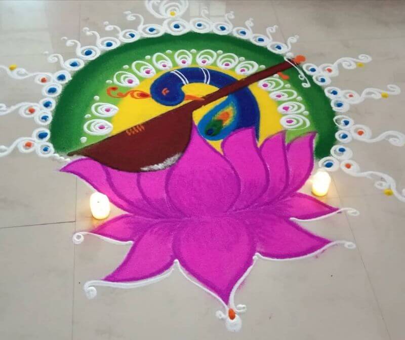 Peacock Rangoli Design for Competition