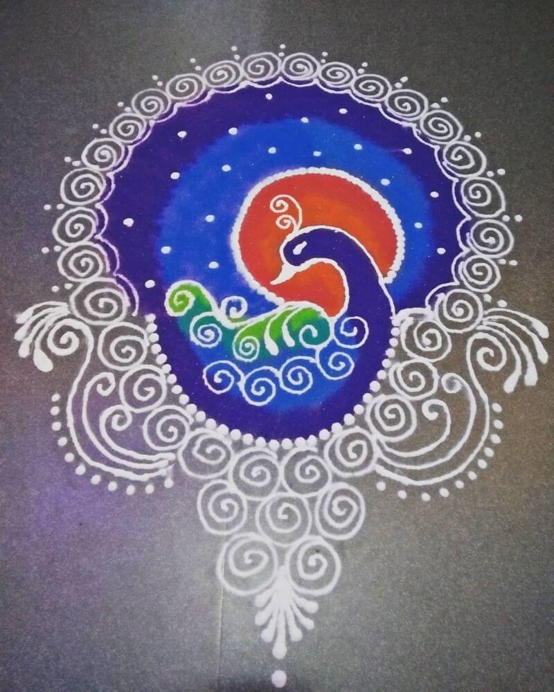 Peacock Kolam Design for Diwali