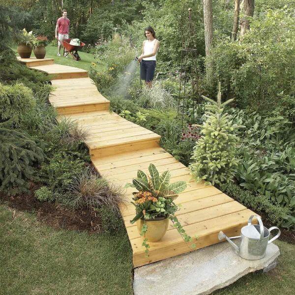 Wooden stairway for the garden