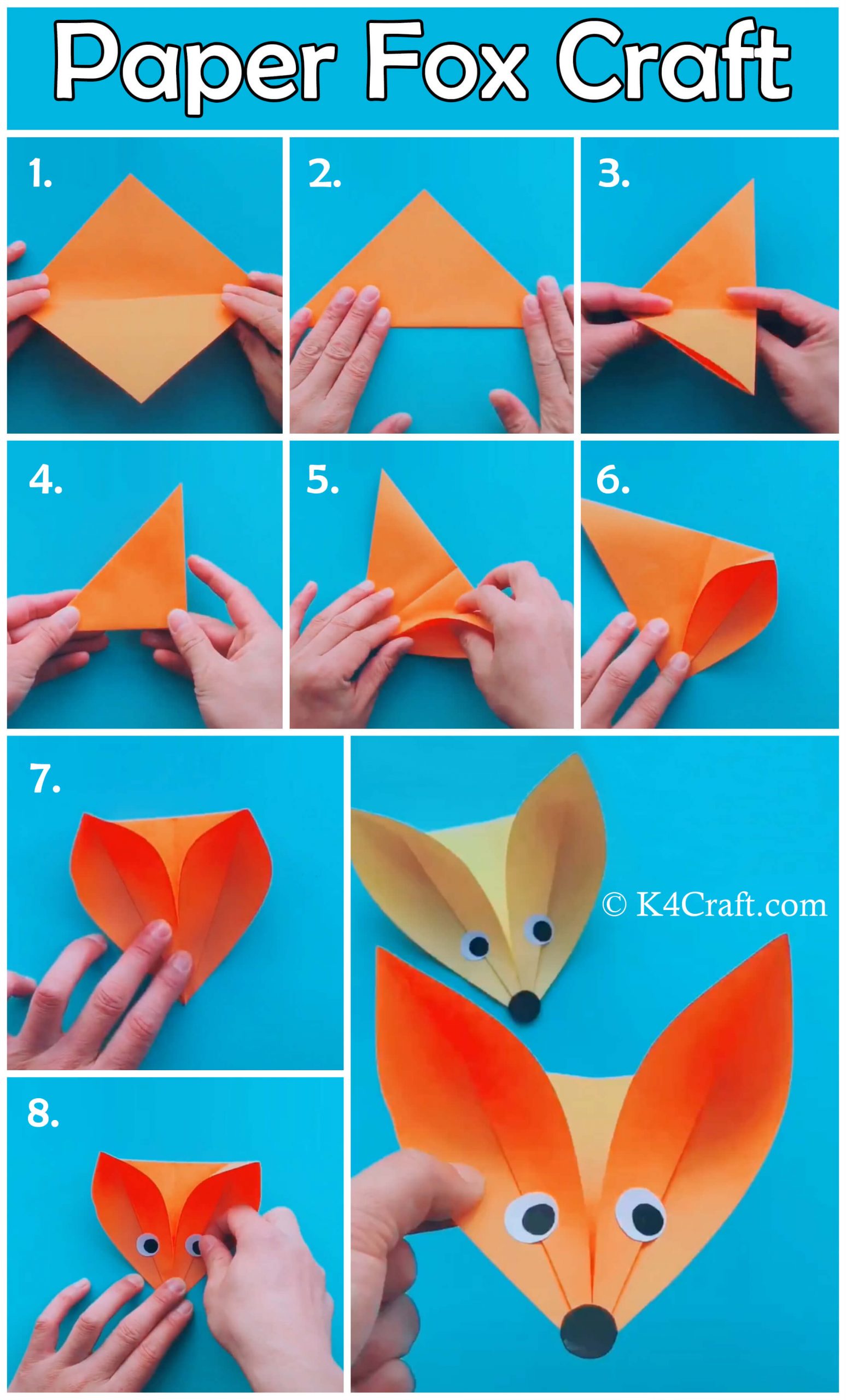 Paper Fox Craft for Kids Step by Step Tutorial K4 Craft