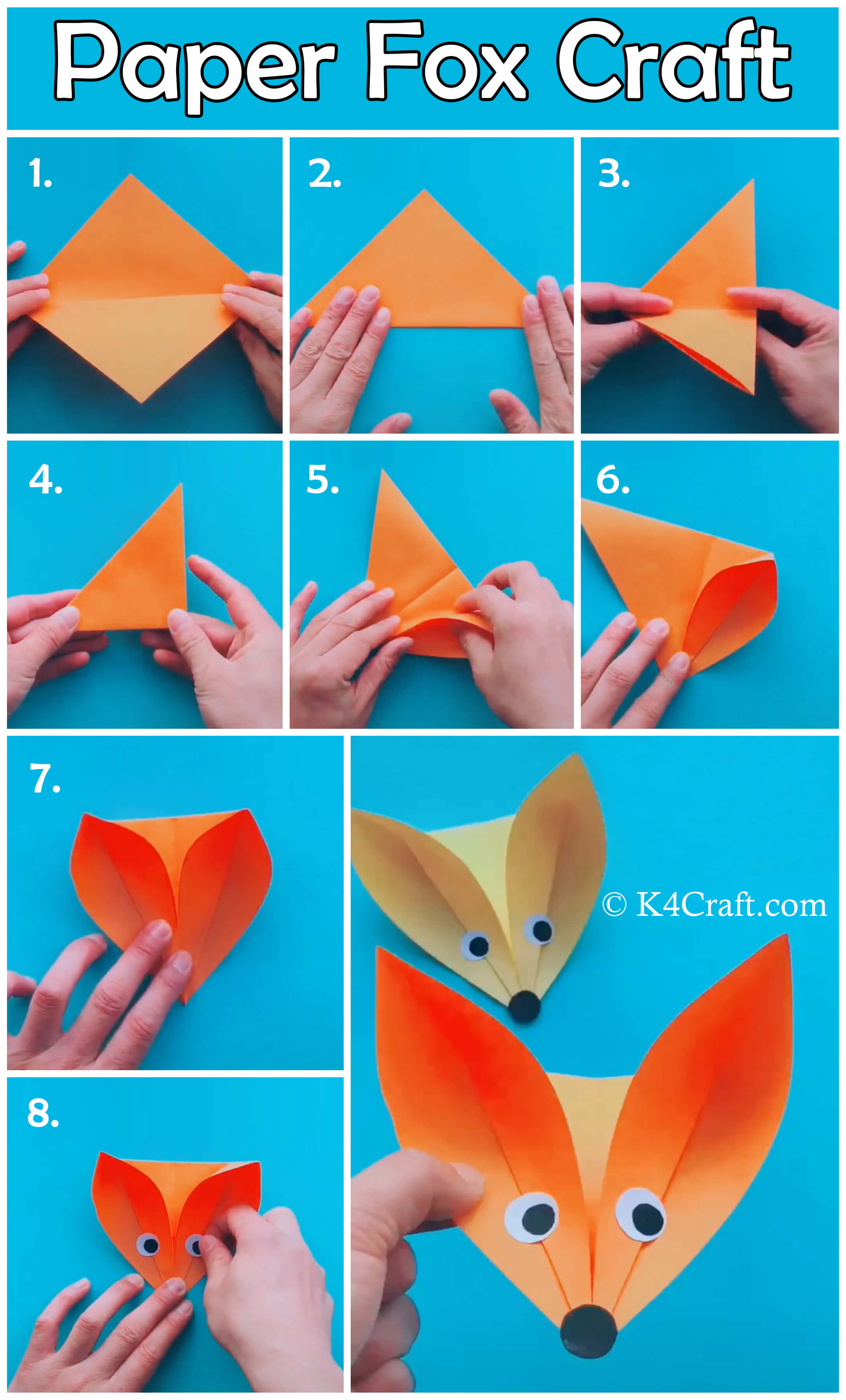 make paper fox craft  for kids  pin  K4 Craft 